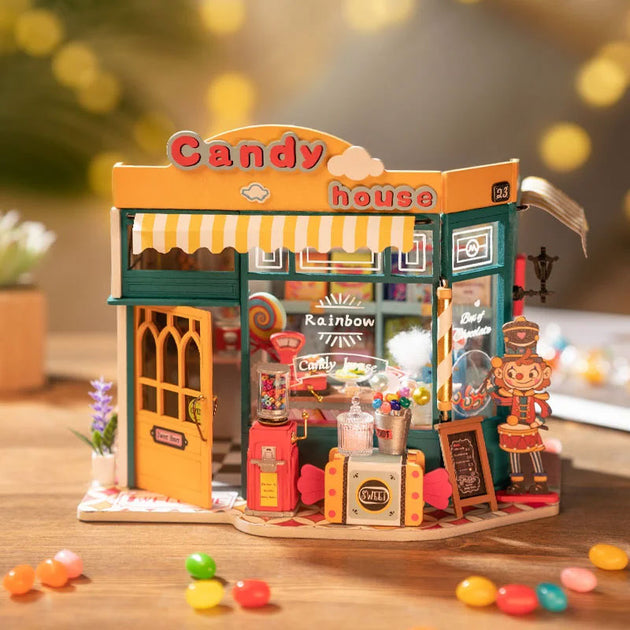 Kit Maison Miniature Étal De Bonbons De Noël Rolife - 170 Pièces, Puzzle 3D En Bois à Construire, Déco De Noël, Sans Colle