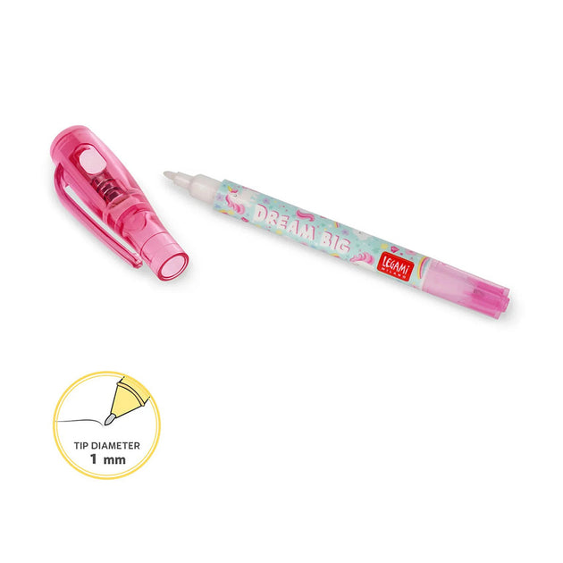 Crayon Magique Licorne Avec Encre Invisible Et Lampe UV - Capuchon étoile Lumineux - Longueur 14,2 Cm - Pour Messages Secrets, Dessins