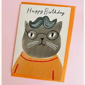Carte d'anniversaire Chat Gris avec Lunettes - Kitty Kenda Papergoods