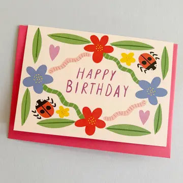 Carte de vœux de Joyeux Anniversaire Motif Jardin - Kitty Kenda Papergoods
