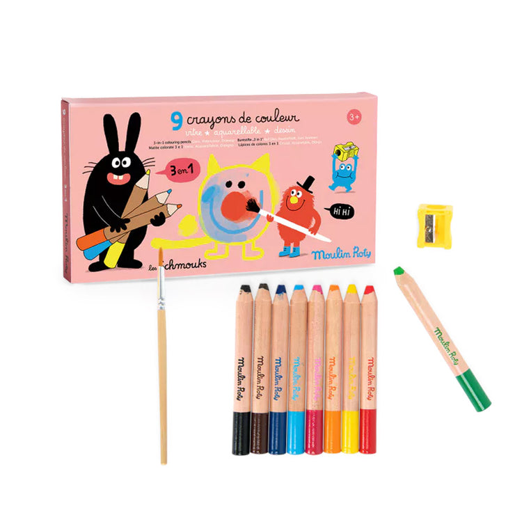 9 crayons de couleur 3 en 1 Moulin Roty