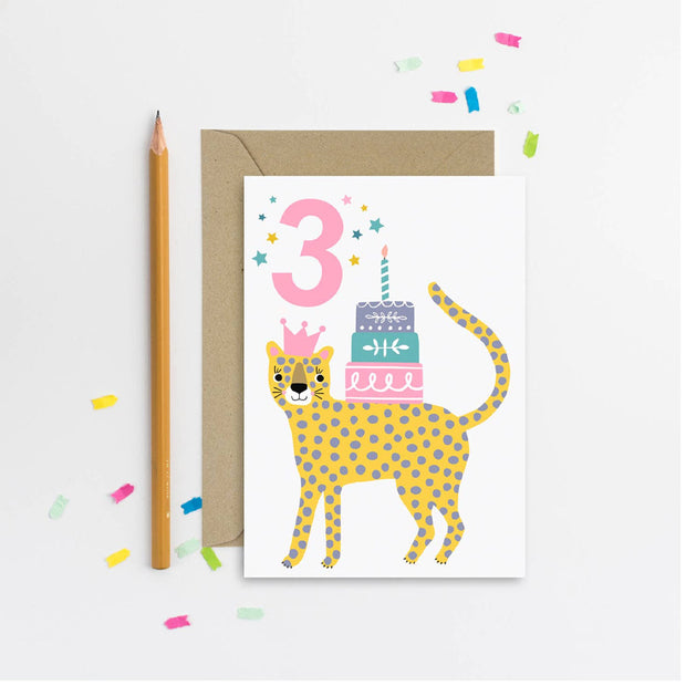 Carte anniversaire 3 ans Léopard - Mifkins