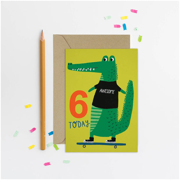 Carte anniversaire 6 ans crocodile - Mifkins