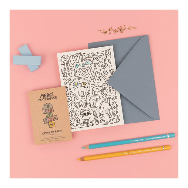 Carte à colorier merci maitresse - La fabrique à sachet