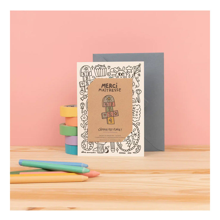Carte à colorier merci maitresse - La fabrique à sachet