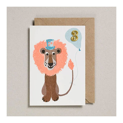 Carte d’anniversaire lion patch 3 ans