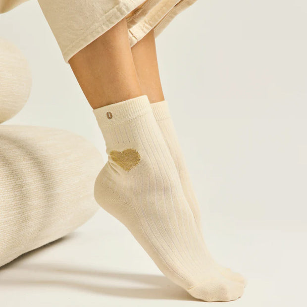 Pack de 3 Chaussettes - Fantaisie Coeur Marron, Doré & Écru
