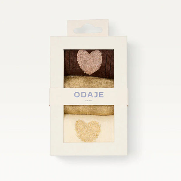 Pack de 3 Chaussettes - Fantaisie Coeur Marron, Doré & Écru