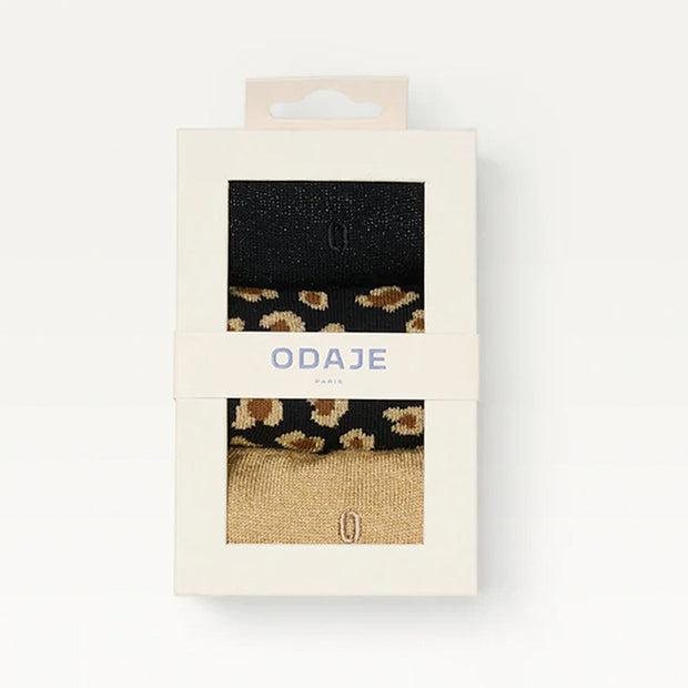 Pack de 3 Chaussettes - Fantaisie Paillettes & Léopard Noir & Doré