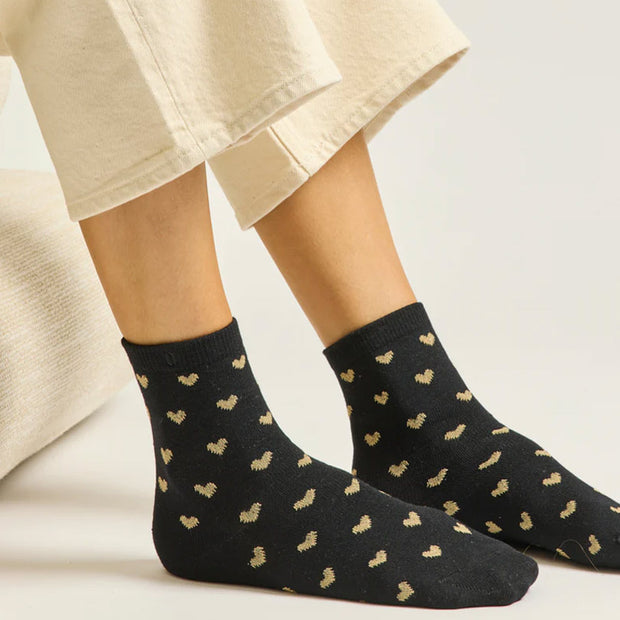 Pack de 3 Chaussettes - Fantaisie Petit Coeur Noir Doré