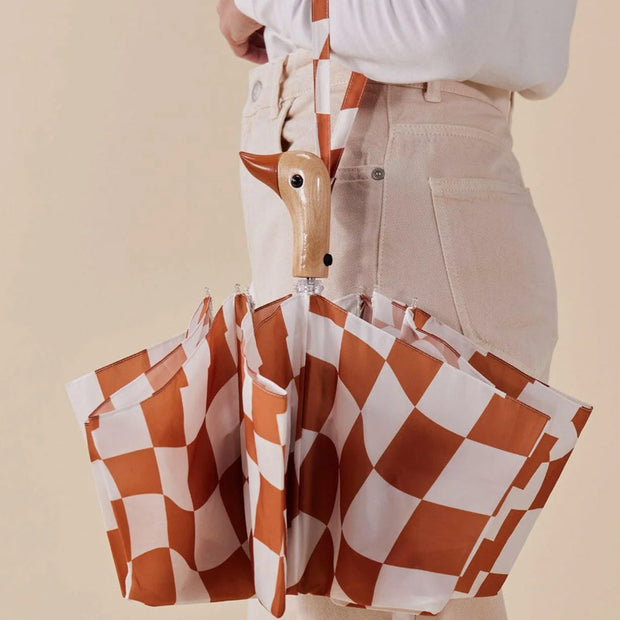 Parapluie Compact Canard Damier Terracotta - Original Duckhead