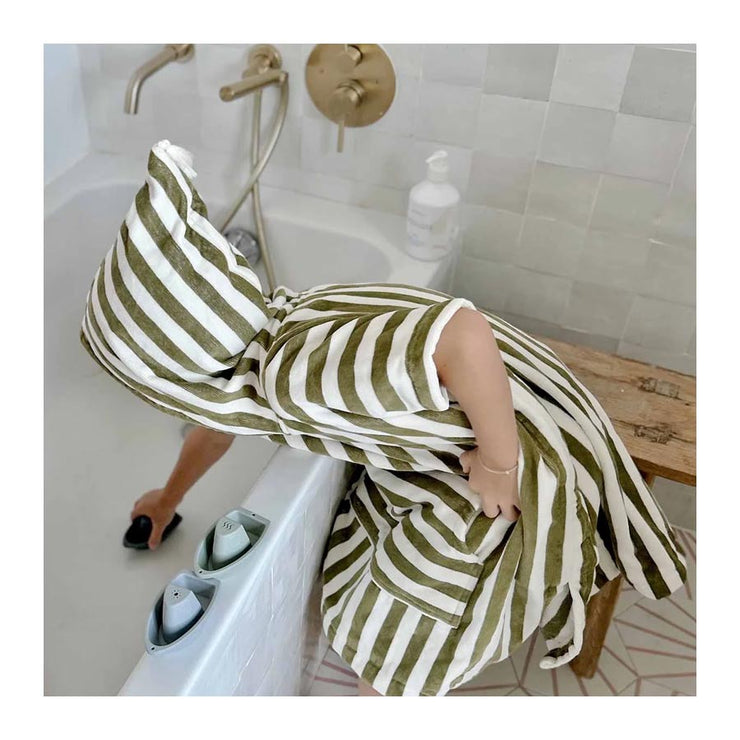 Poncho de bain Suzon rayé kaki et blanc - Rose in april