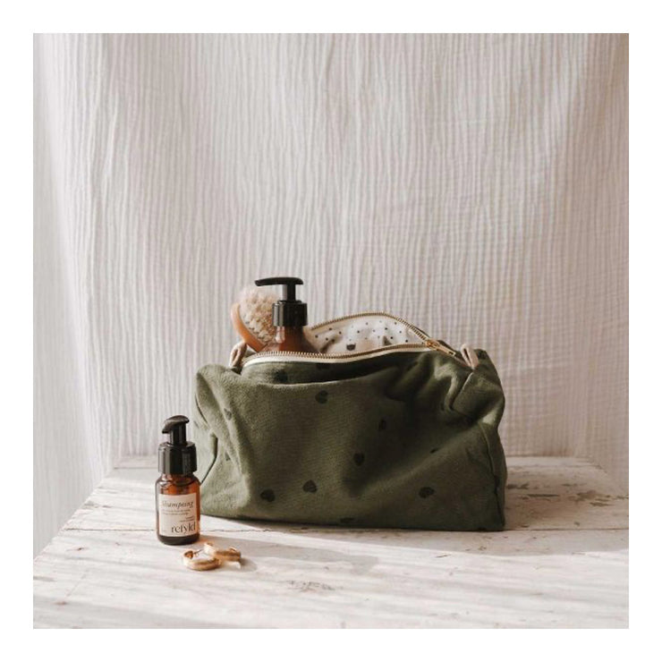 Trousse de toilette Kaki coeurs noirs - Rose in April