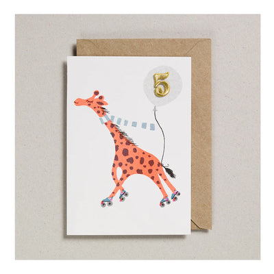Carte d’Anniversaire Girafe rollers patch 5 ans - Petra Boase