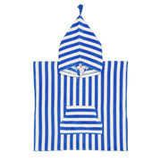 Poncho de bain Suzon rayé bleu grec et blanc - Rose In April