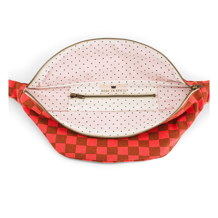 Sac Banane Motif Damier Corail Caramel- Rose In April