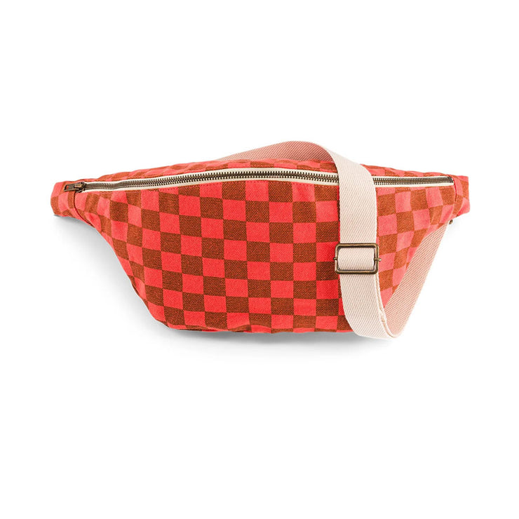 Sac Banane Motif Damier Corail Caramel- Rose In April