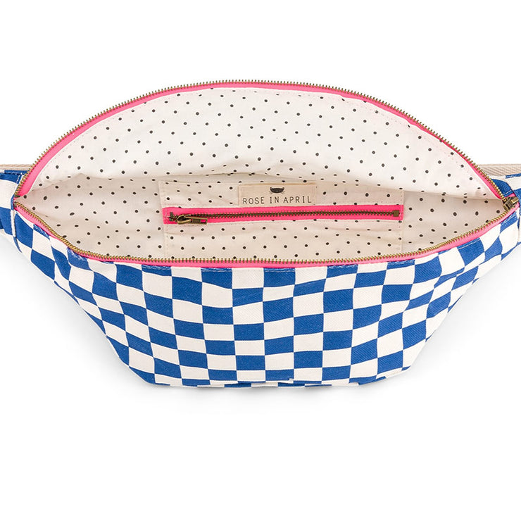 Sac Banane Motif Damier Bleu / Écru - Rose In April