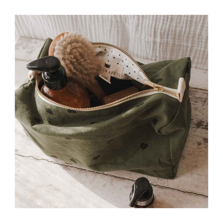 Trousse de toilette Kaki coeurs noirs - Rose in April