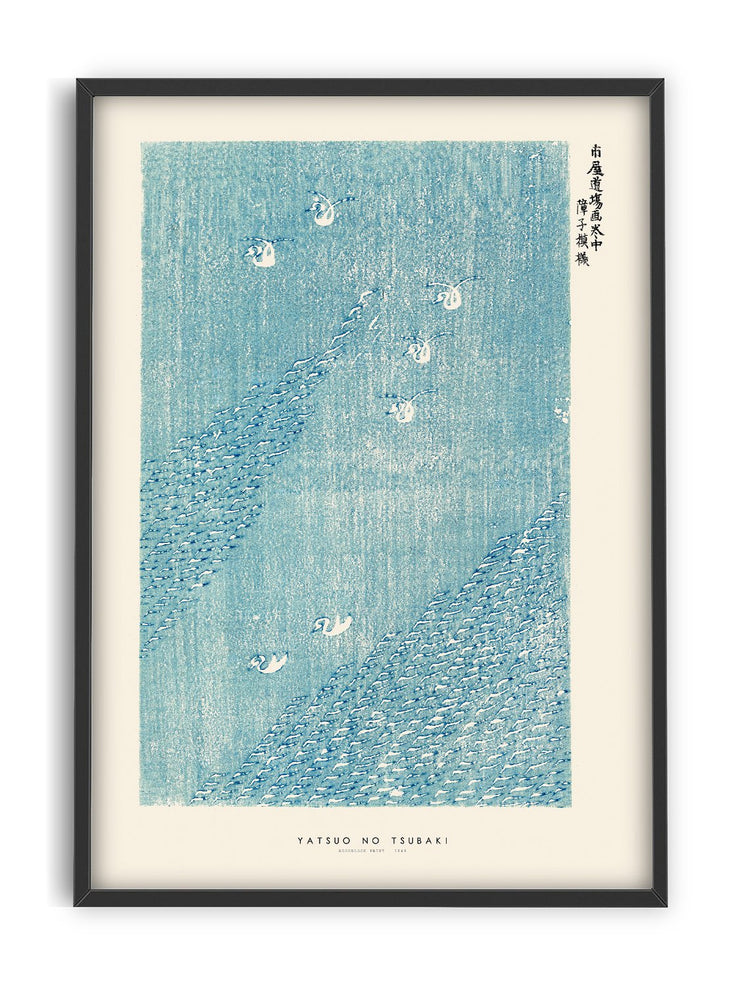 Affiche 50x70 - Yatsuo No Tsubaki Woodblock print Bleu