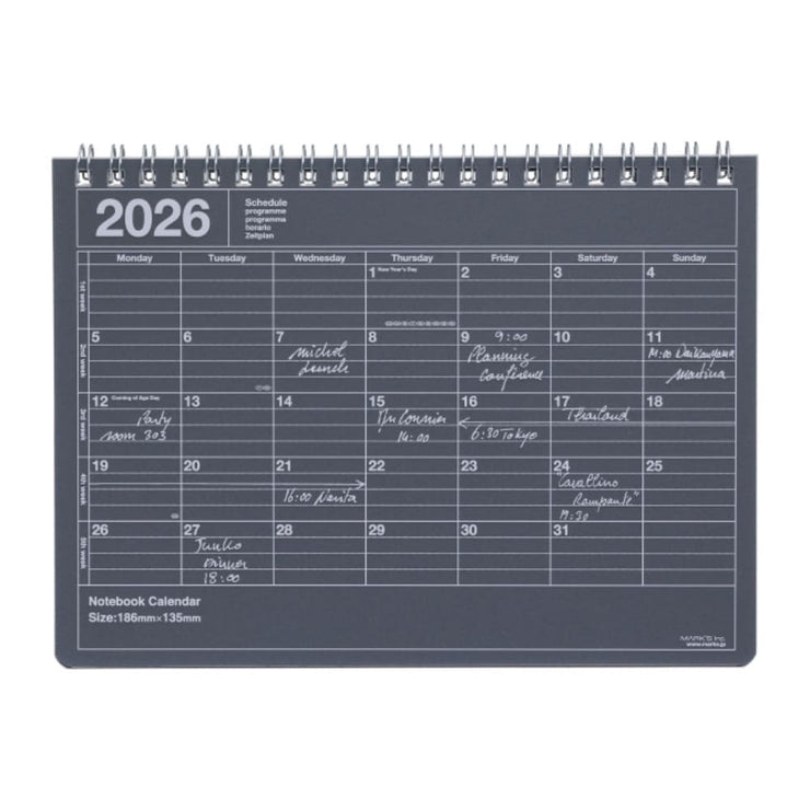 Calendrier Mensuel 2026 Noir S - MARK'S