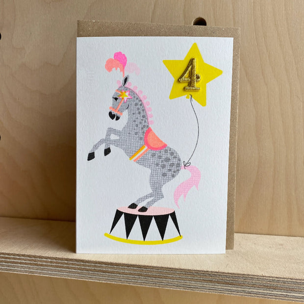 Carte anniversaire - 4 ans - Cheval de Cirque - Petra Boase