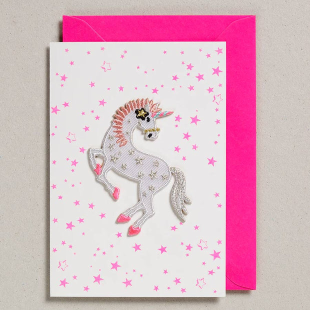 Carte licorne rose fluo