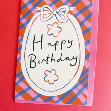 Carte de vœux HBD Gingham Bow Border - Kitty Kenda Papergoods