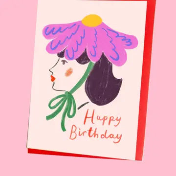 Carte " Happy Birthday" Fille au chapeau Rose - Kitty Kenda Papergoods