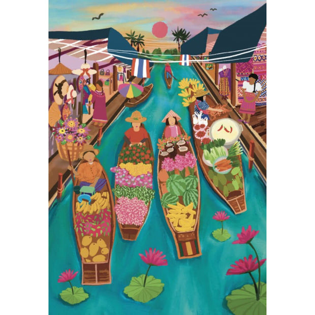 Puzzle Marché Flottant en Thaïlande - 1000 Pièces - Peaces & Peace