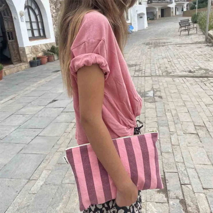 Pochette Lili Rayé Bordeaux/ Flamingo - Rose in April