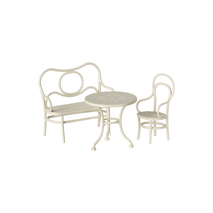 Table, banc et chaise de café blanc cassé - Maileg