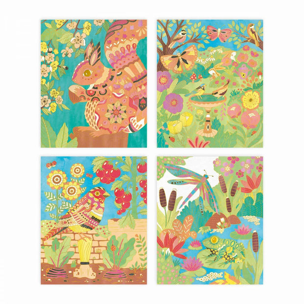 Kit de 4 Tableaux Dorés - Peinture Aquarelle Jardin - Janod