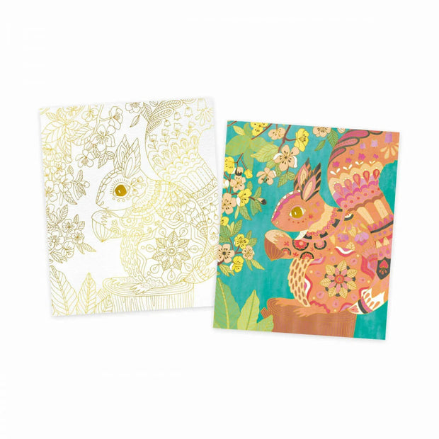 Kit de 4 Tableaux Dorés - Peinture Aquarelle Jardin - Janod