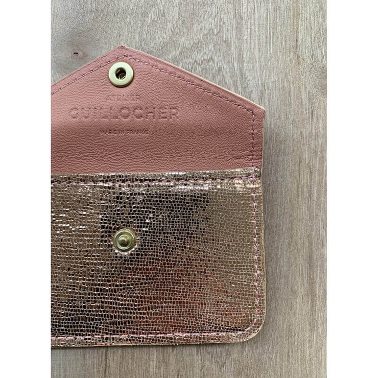 ATELIER GUILLOCHER - pochette rose & dorée - 100% cuir maison de luxe
