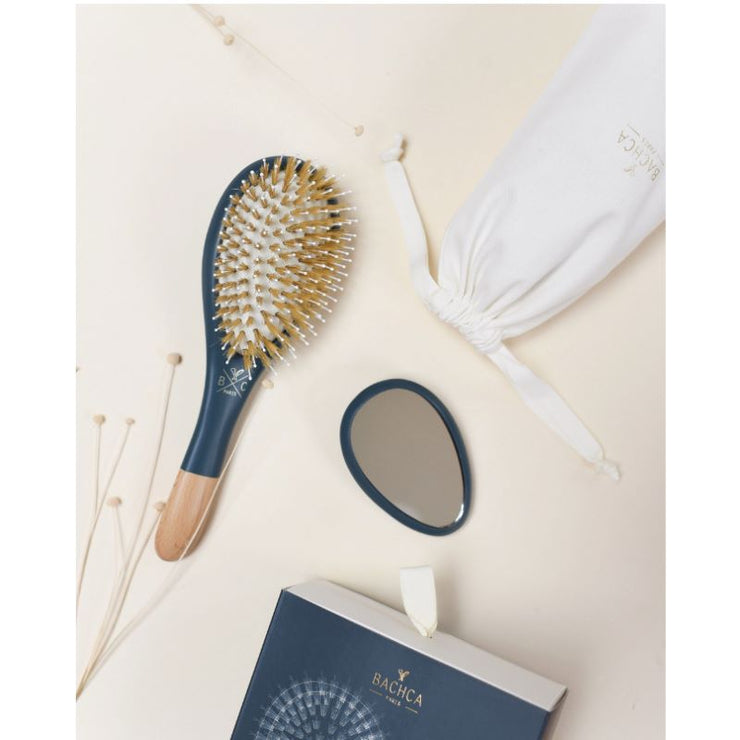BACHCA - brosse à cheveux et miroir - bleu nuit