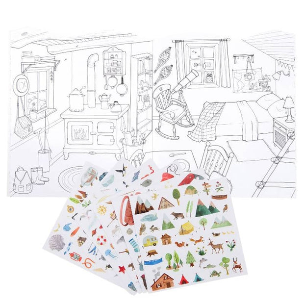 Cahier de coloriage avec stickers - L'explorateur  - Jardin du Moulin