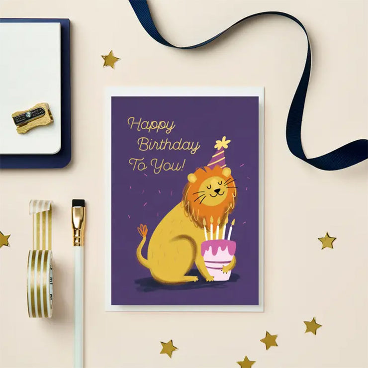 Carte Double "Happy Birthday To You !" Lion - Stormy Knight