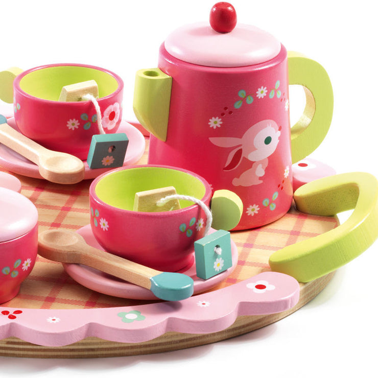 Adorable dinette pour enfant rose et vert comprenant tous les éléments pour un goûter réussi! 