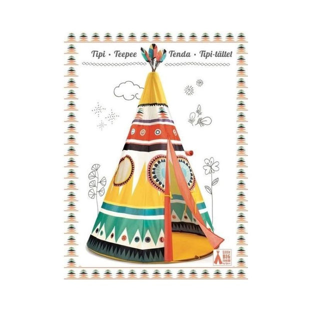 Djeco - Tipi pour enfants multicolore et originale - style amérindien avec plumes - cadeau enfant anniversaire