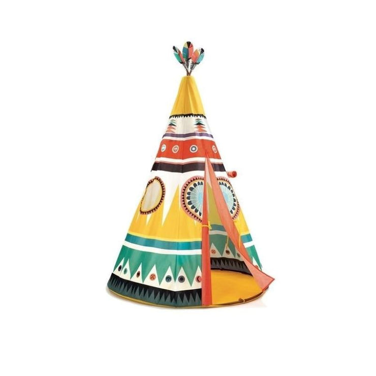 Djeco - Tipi pour enfants multicolore et originale - style amérindien avec plumes - cadeau enfant anniversaire