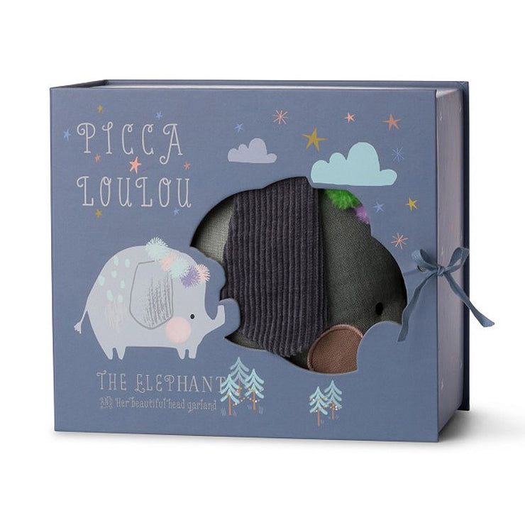 Doudou - Éléphant et sa guirlande de pompons