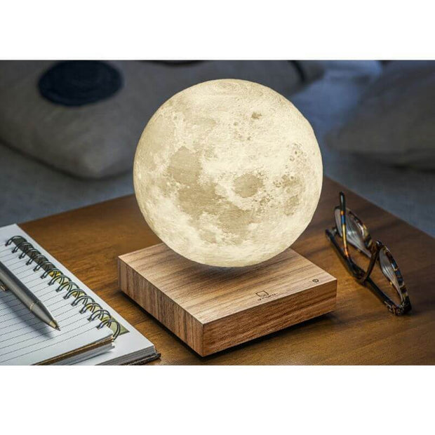 Gingko - Lampe à poser originale et chaleureuse - impression de lune en lévitation - walnut - idée cadeau impressionnante