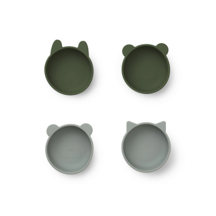 lot de 4 bols incassables au design rigolo, lavables au lave-vaisselle qui amuseront les enfants à l'heure du repas 