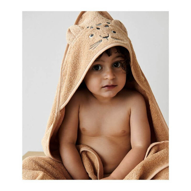 LIEWOOD - cape de bain 100% coton biologique - léopard abricot
