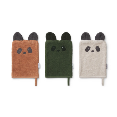 3 gants de toilettes rigolo en forme de panda pour rendre le moment du bain agréable et passer un moment complice avec votre enfant.