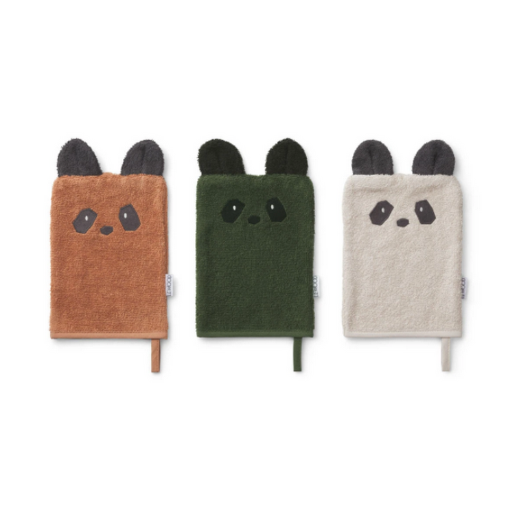 3 gants de toilettes rigolo en forme de panda pour rendre le moment du bain agréable et passer un moment complice avec votre enfant.