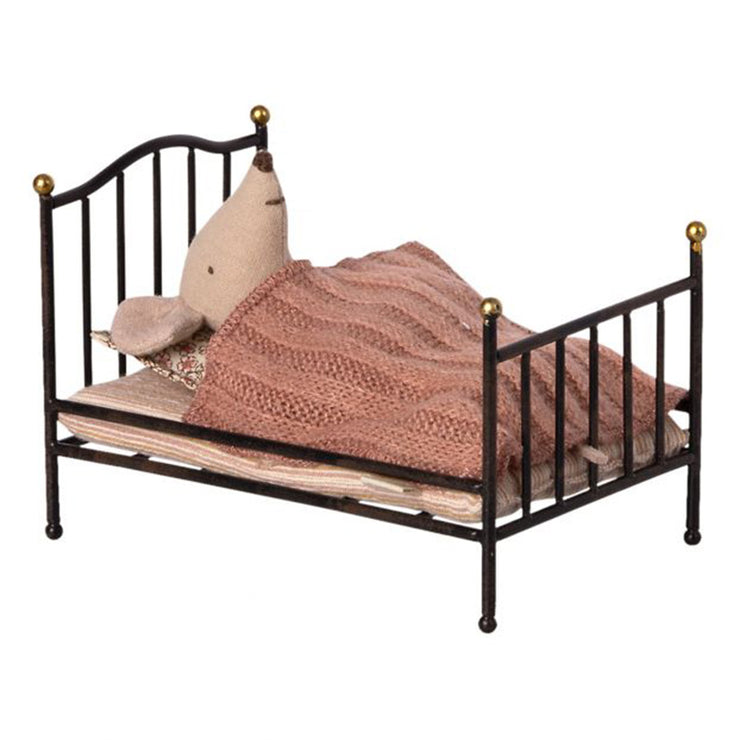 Mobilier miniature - Lit Simple Vintage Anthracite