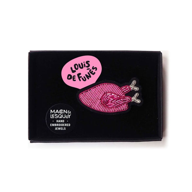 Broche brodée - poulet rose - Louis de Funès - MACON ET LESQUOY