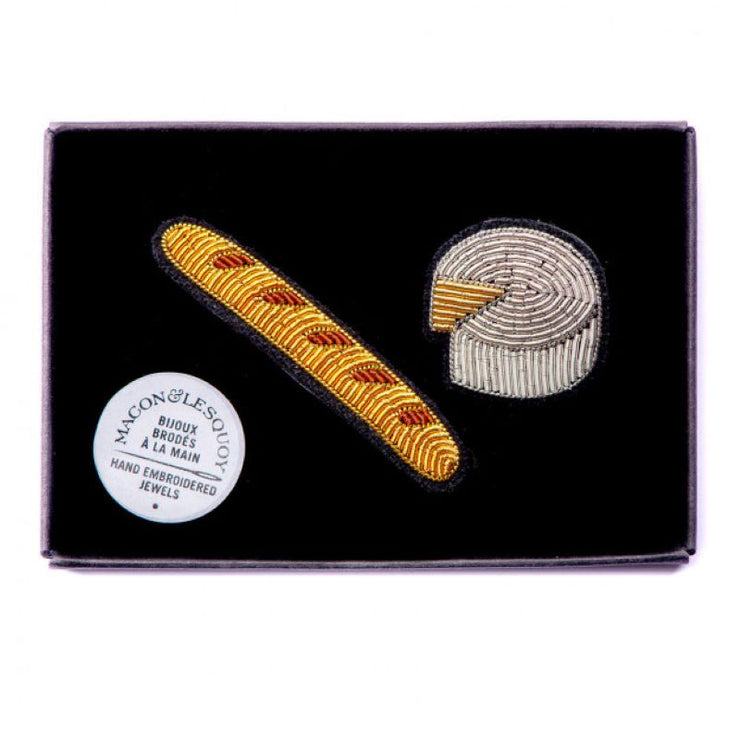 broches brodées - baguette et camembert